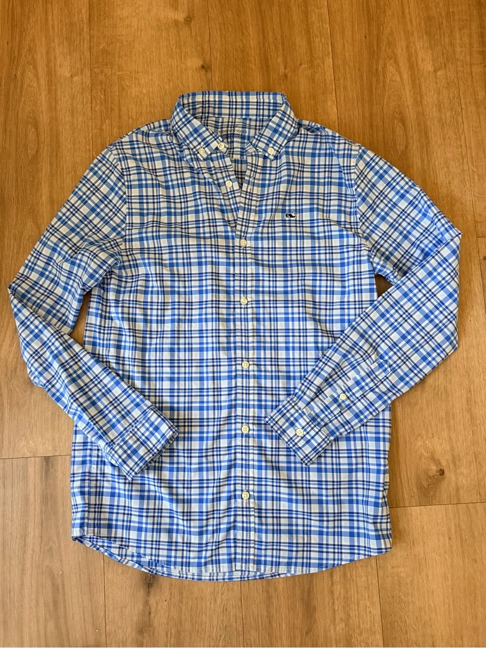Vineyard Vines Peformance Blue & White Plaid Athletic Button-Down Shirt